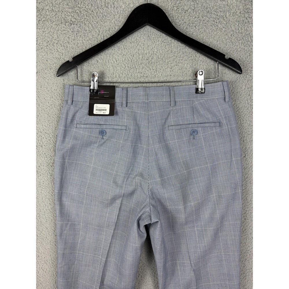 Bachrach Dress Pants Mens 31x30 Blue Paris Plaid Slim Fit Flat Front Formal New